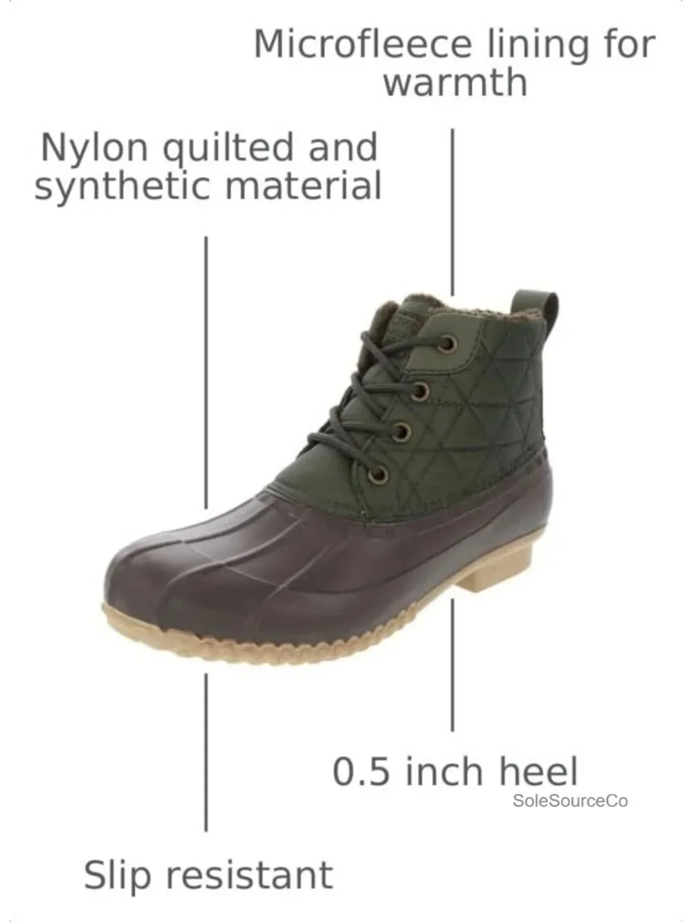 Nylon Quilted Mid-Calf Lace-Up Rain Boots Water Resistant Winter Boot